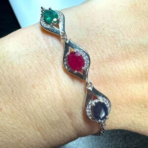 Genuine 1.25ct each Ruby, blue sapphire, and emerald in .925‎ bracelet!